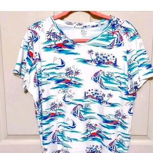 Womens Petite Large Perfectly Soft Patriotic USA Sailboats 100% Cotton T-shirt